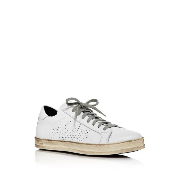 P448 Womens White Mixed Media Padded John Round Toe Leather Sneakers Shoes 36
